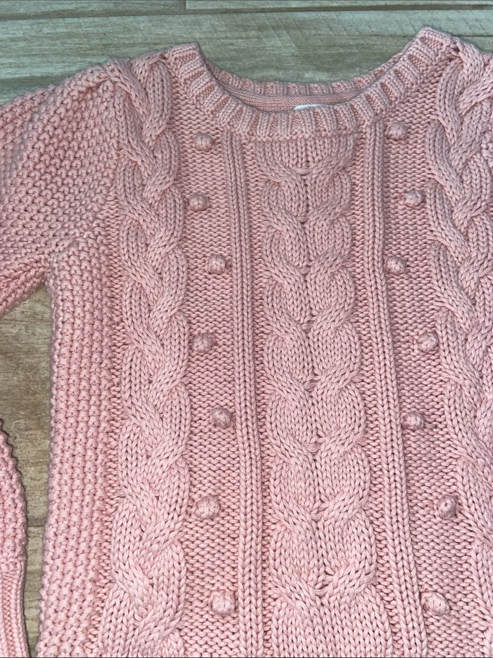GAP Girls 5T Pink Cable Knit Crewneck Sweater Pom Pom New